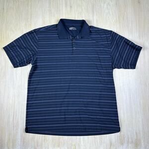 Nike Golf Navy Blue Dri-Fit Polo Striped Short Sleeve Classic Fit Shirt Men's XL
